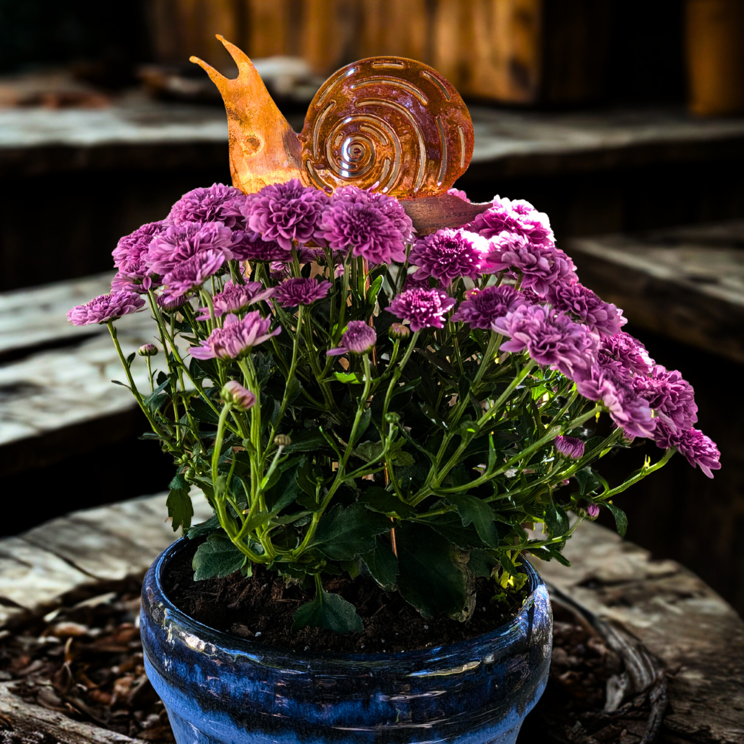 Hand Made Copper Snail Garden Stake (10"Lx5.5"W)